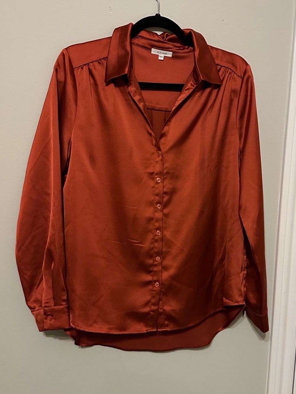 PLEIONE Lustrous Satin Button-Down Blouse - Picture 4 of 9